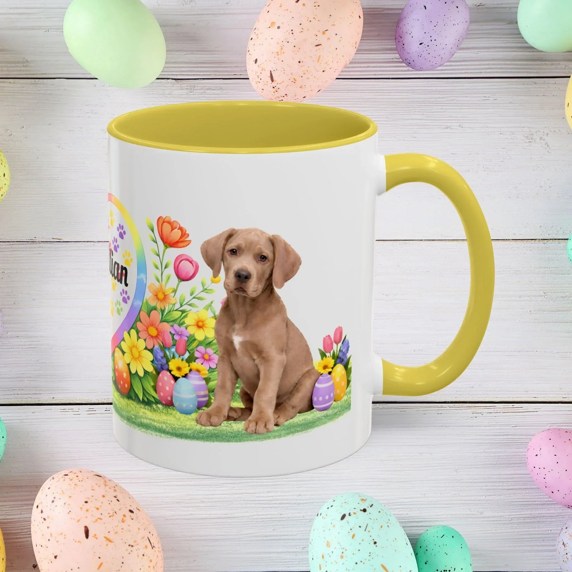 Shop our great dane isabella dilute fawn puppy easter mug featuring the 15oz style option from MySisterIsASurvivor.