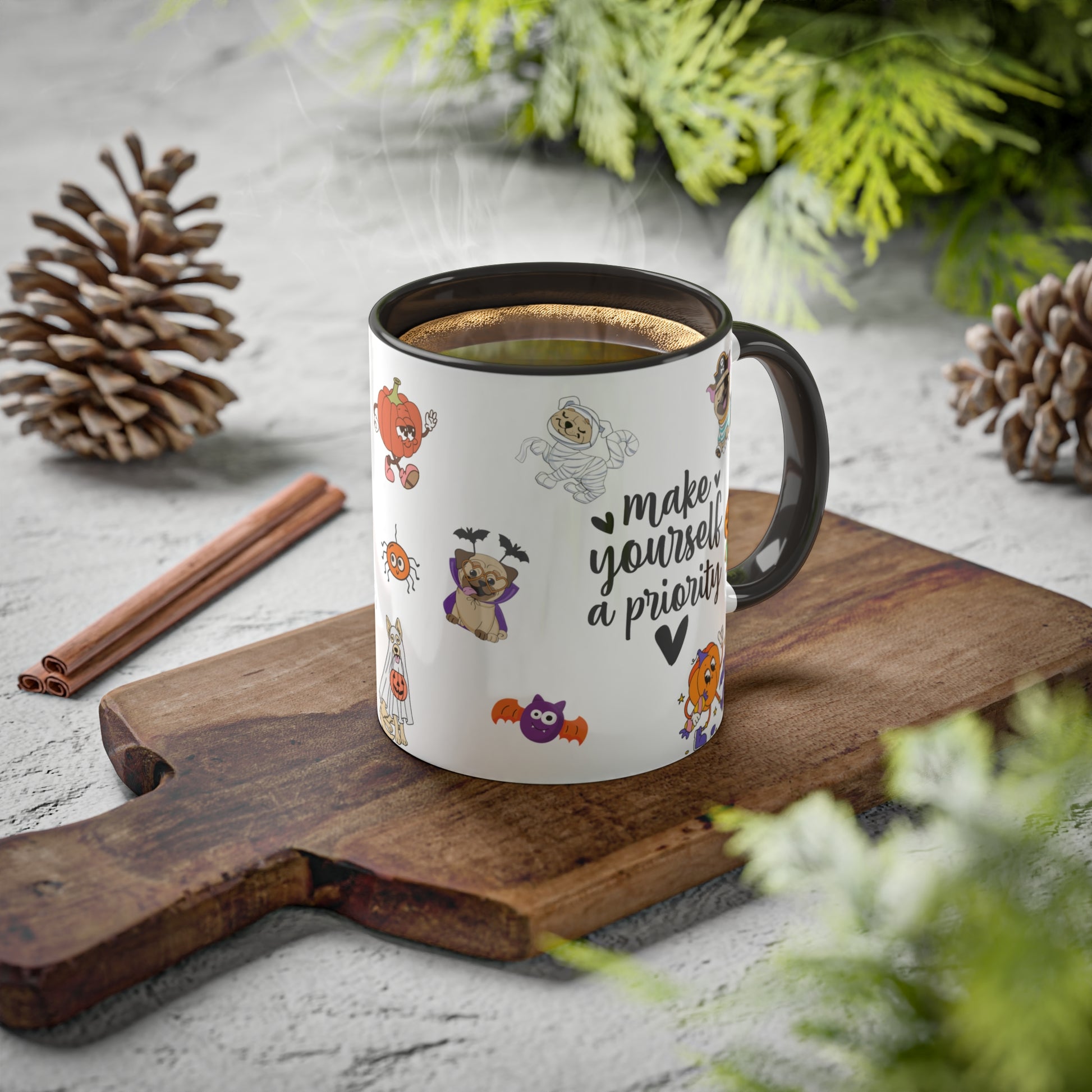 Make Yourself A Priority - Halloween Affirmation Mug - 11oz Ceramic Coffee Cup with Positive Quotes & Cute Vibes