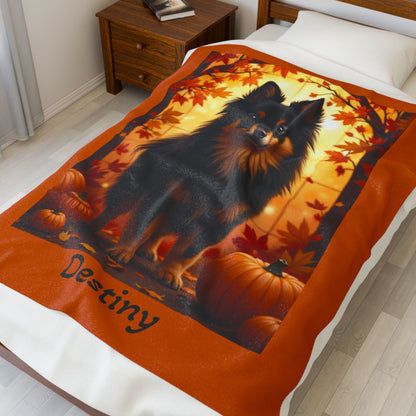Pomeranian Black & Tan Coat Velveteen Blanket, Cozy Plush Dog Throw, Custom Pet Lover Gift