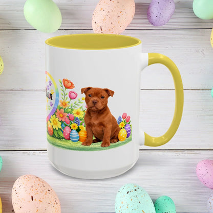 Shop our premium pitbull red puppy easter mug from MySisterIsASurvivor.