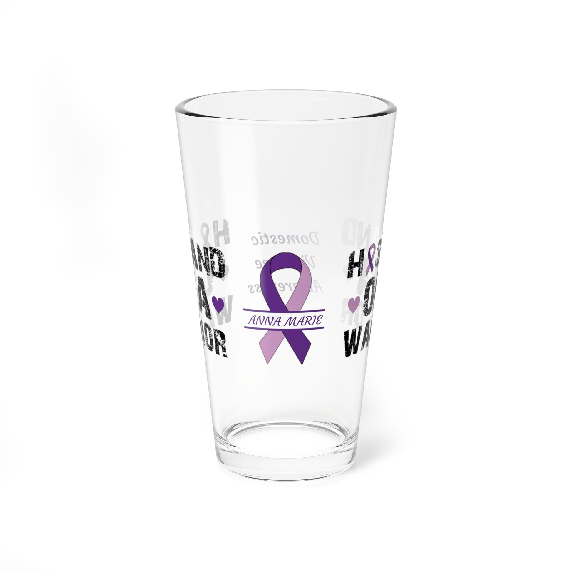 Husband of a Warrior: Personalized Domestic Violence Awareness Warrior Pint Glass - Proud Family Member
