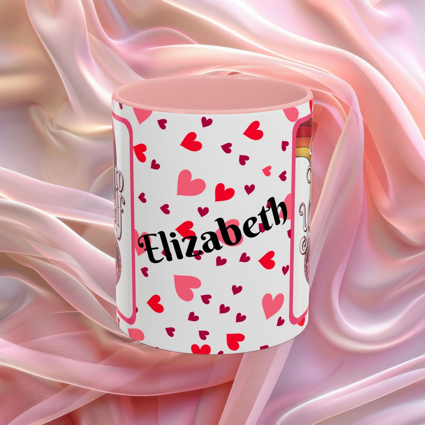 Be Kind To Yourself Valentines mug with self care message, red and pink Valentine design, affirmation coffee cup