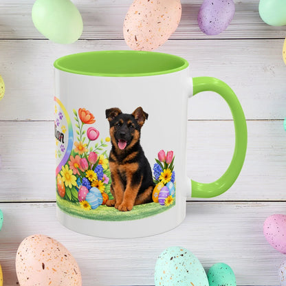 Shop our german shepherd black red puppy easter mug featuring the 11oz style option from MySisterIsASurvivor.