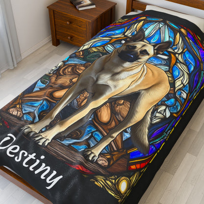 Belgian Malinois cream velveteen blanket, stained glass dog throw, personalized pet lover gift - MySisterIsASurvivor