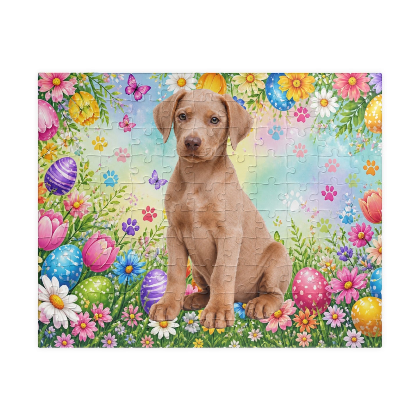 Doberman (Fawn) Easter Puppy Puzzle - Wildflowers, Painted Eggs, and Spring Butterflies