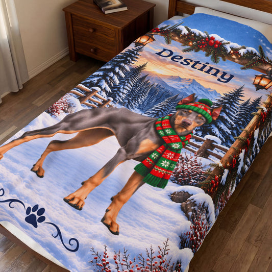 Doberman (Blue Fawn / Isabella Coat) - Personalized Winter Blanket, Velveteen Name Throw