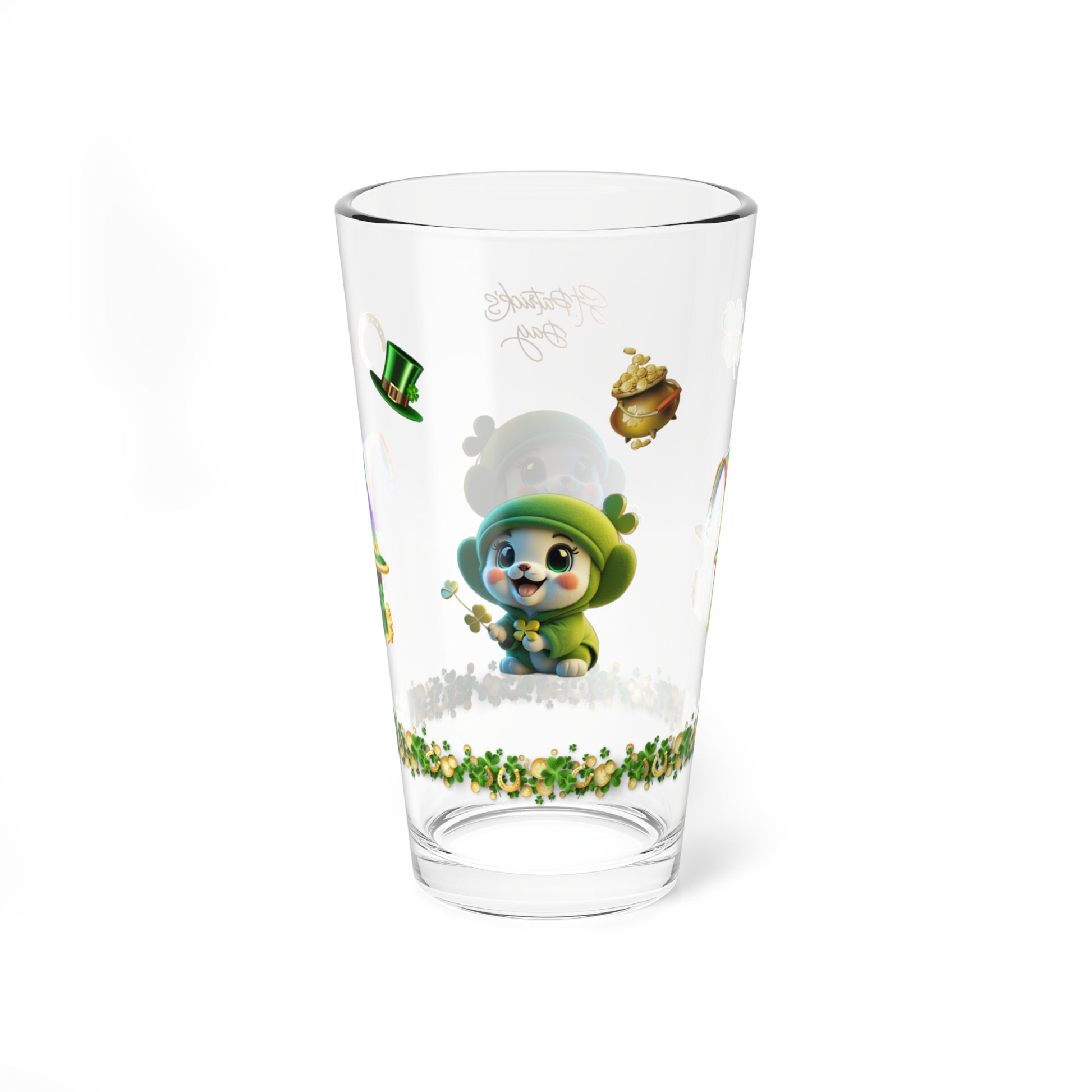 Blissful Blarney Kitten: Mindful St. Patrick's Day 16oz Pint Glasses - Festive Design for Positivity & Wellness