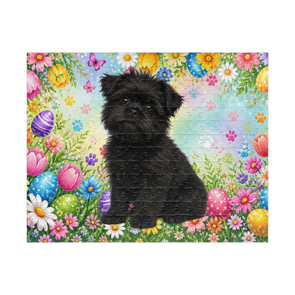 Affenpinscher Easter Puppy Puzzle - Spring Garden with Eggs, Tulips, and Daisies