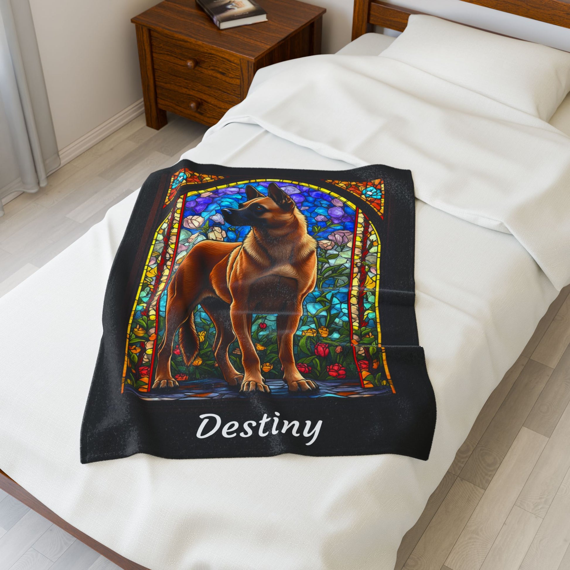 Belgian Malinois red velveteen blanket, stained glass dog throw, personalized pet lover gift - MySisterIsASurvivor