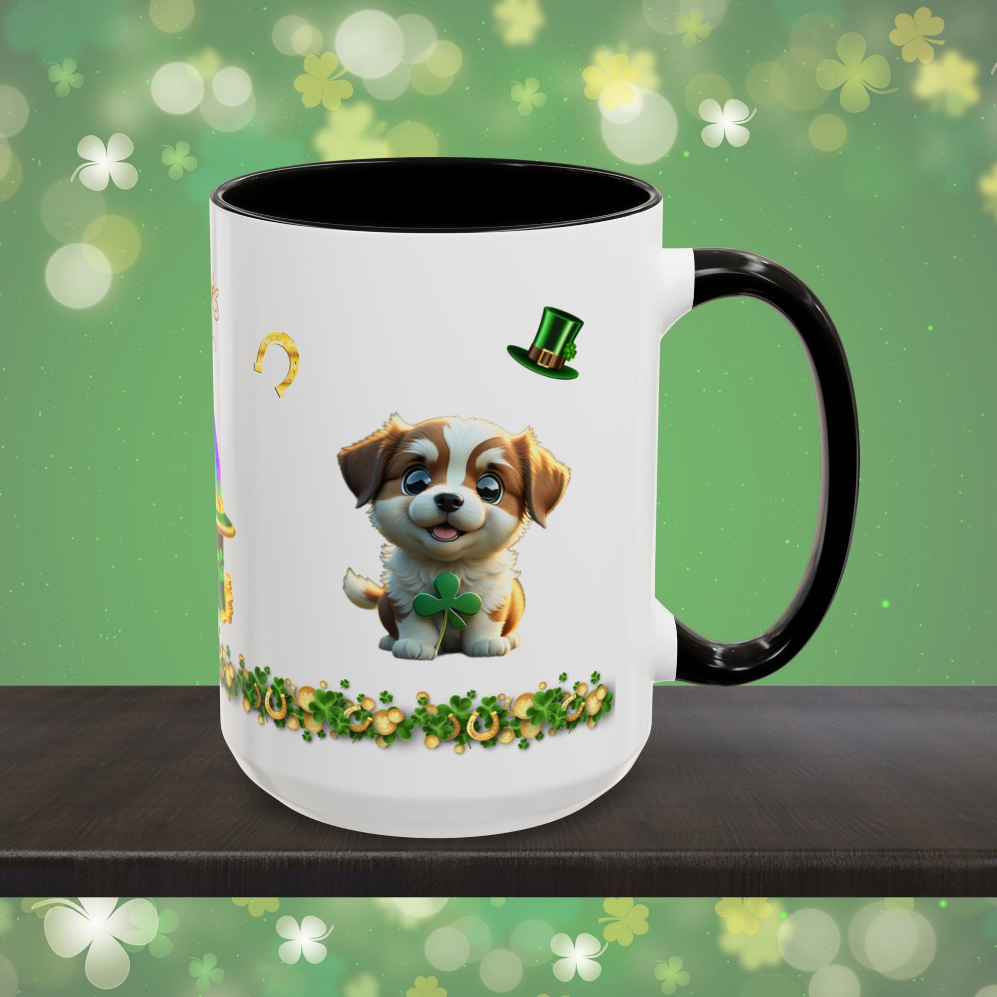 Clover Cuddles Canine: St. Patrick's Day Two-Tone Coffee Mug - Festive Ceramic Mug for Positivity & Mindfulness