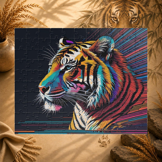 Colorful tiger puzzle on a white background