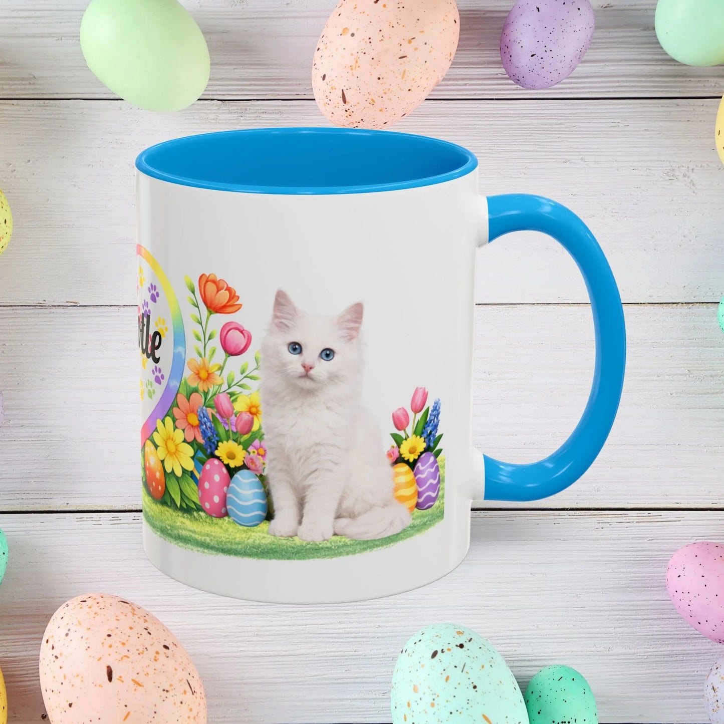 Shop our turkish angora kitten easter mug featuring the 11oz style option from MySisterIsASurvivor.