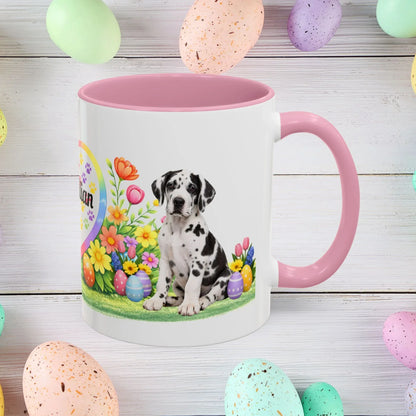 Shop our great dane harlequin puppy easter mug featuring the 11oz style option from MySisterIsASurvivor.