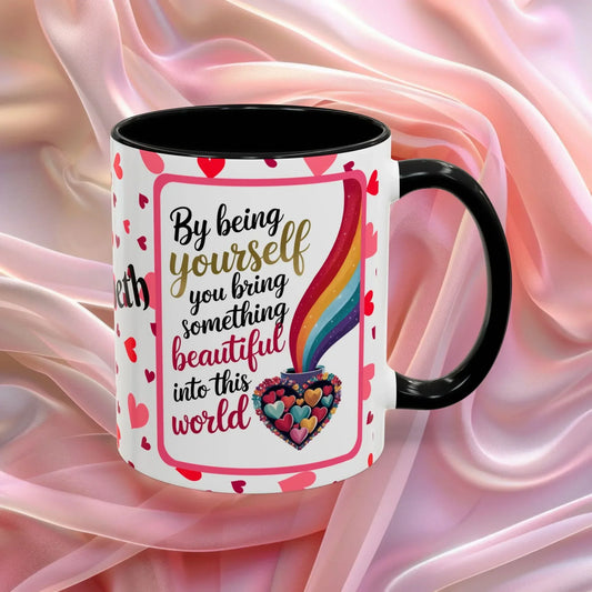Shop our by being yourself valentines day mug featuring the 11oz style option from MySisterIsASurvivor.