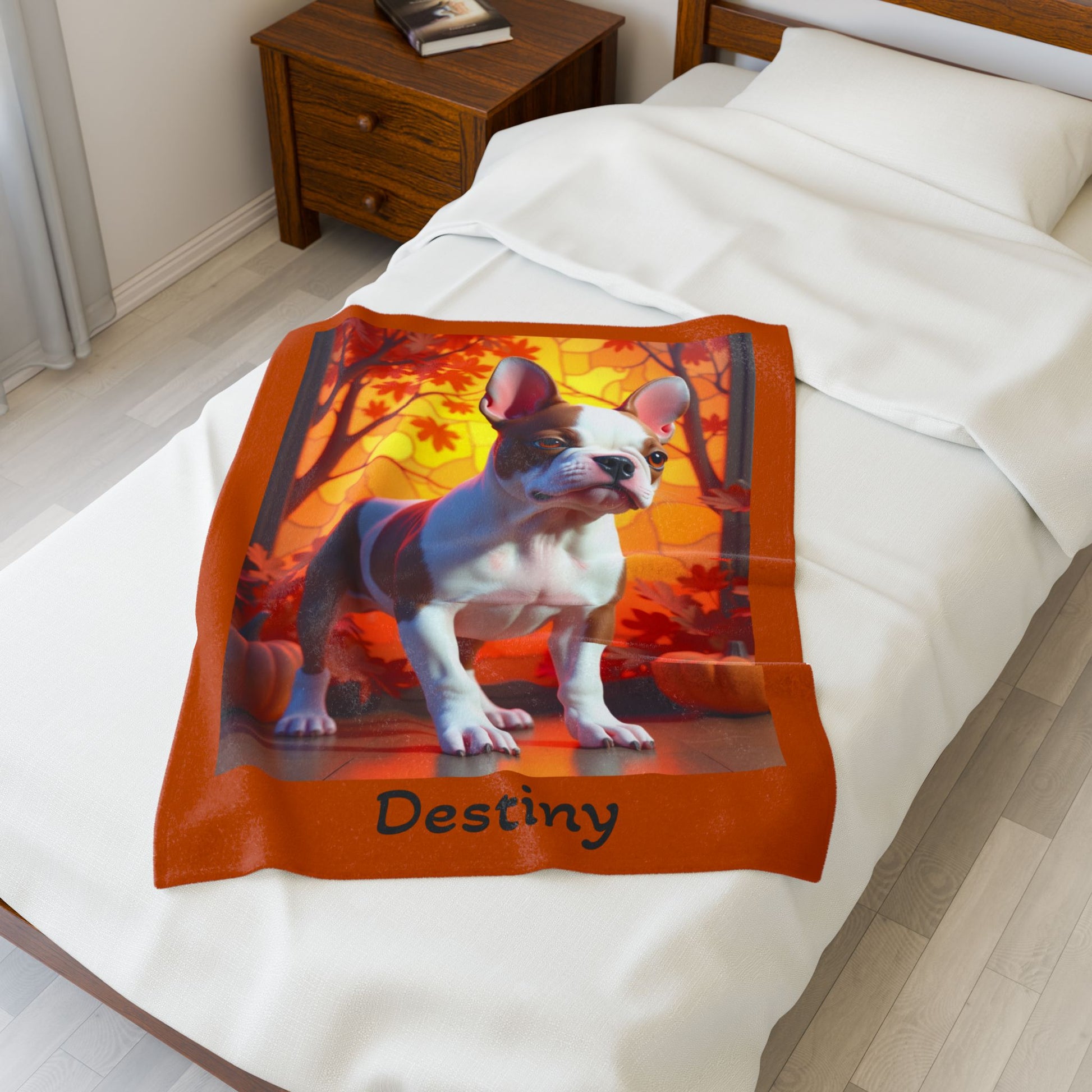 Red Pied French Bulldog velveteen plush blanket, personalized dog throw for Frenchie fans - MySisterIsASurvivor