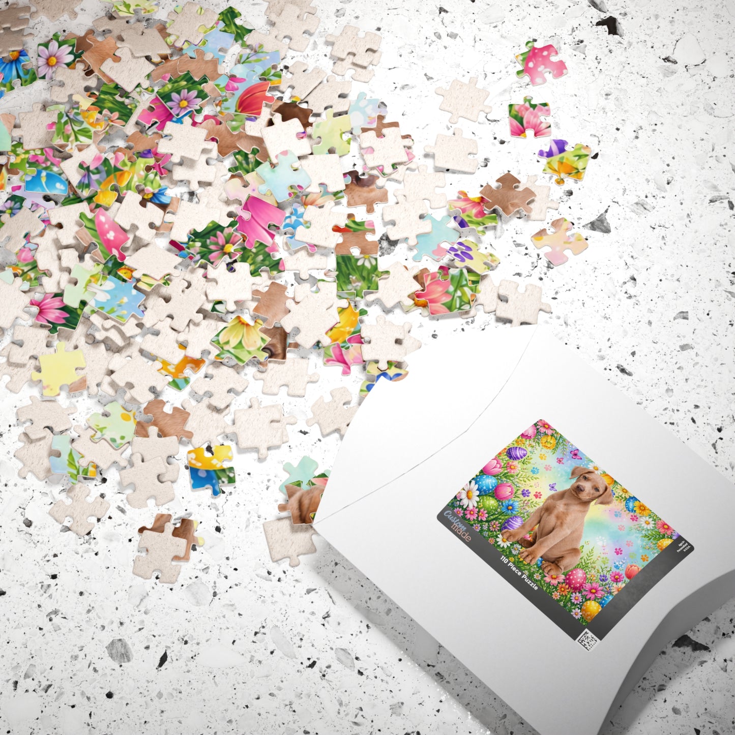 Doberman (Fawn) Easter Puppy Puzzle - Wildflowers, Painted Eggs, and Spring Butterflies