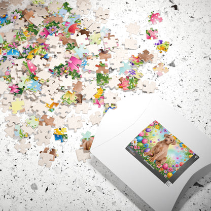 Doberman (Fawn) Easter Puppy Puzzle - Wildflowers, Painted Eggs, and Spring Butterflies