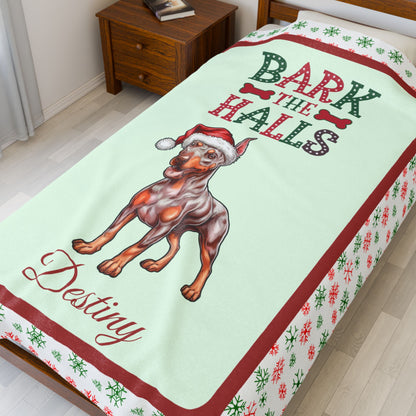 Doberman Pinscher (Fawn/Isabella & Rust) Plush Velveteen Blanket - holiday throw for Doberman lovers and pet owners