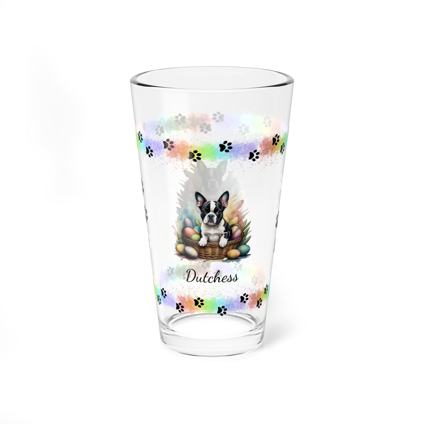Boston Terrier Personalized Easter Puppy 16oz Pint Glass - Custom Dog Design, Mental Health Gift, Easter Décor, and Festive Celebrations