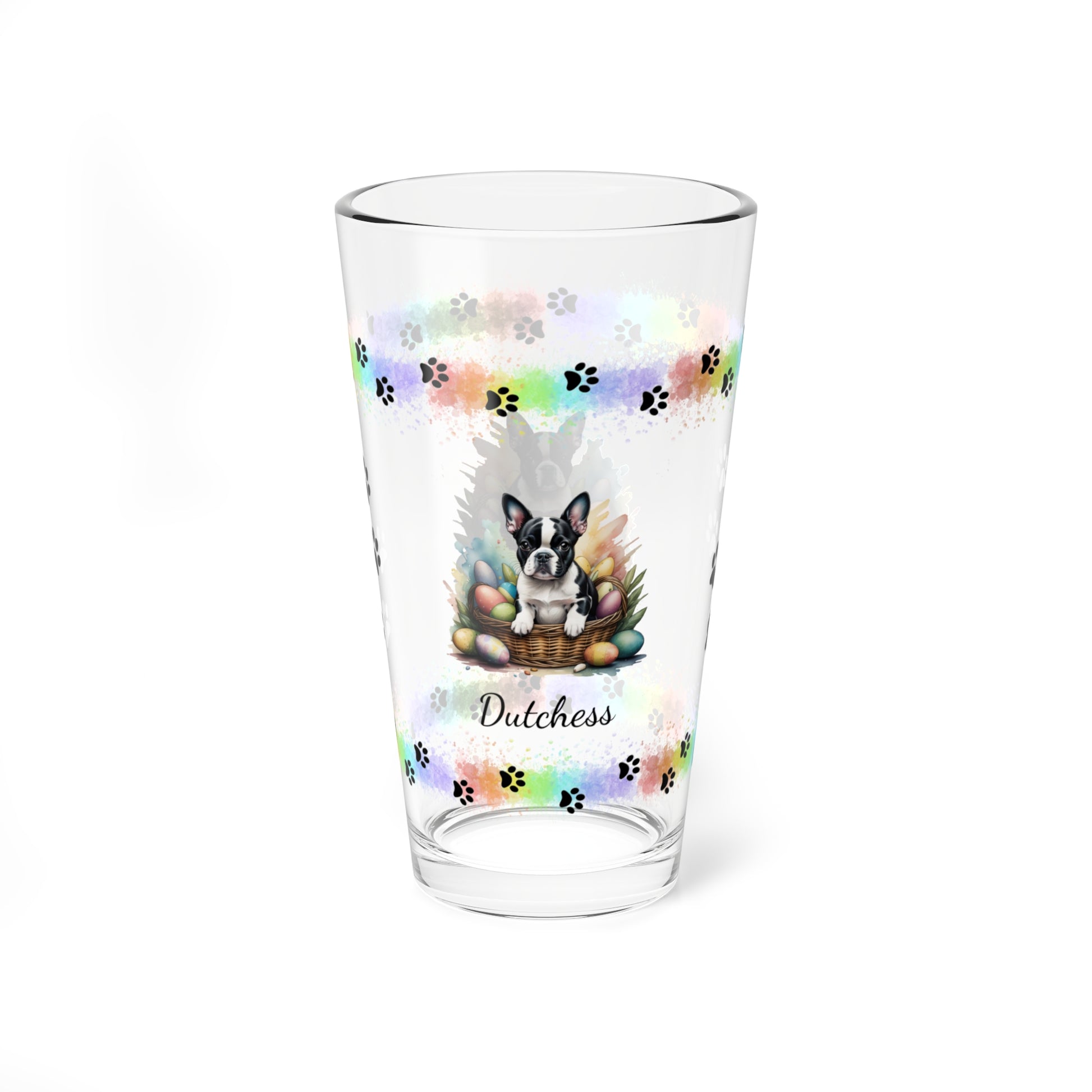 Boston Terrier Personalized Easter Puppy 16oz Pint Glass - Custom Dog Design, Mental Health Gift, Easter Décor, and Festive Celebrations