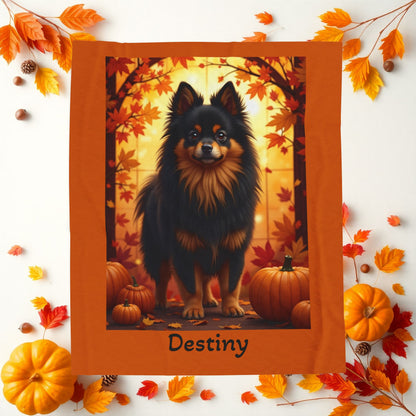 Pomeranian Black & Tan Coat Velveteen Blanket, Cozy Plush Dog Throw, Custom Pet Lover Gift