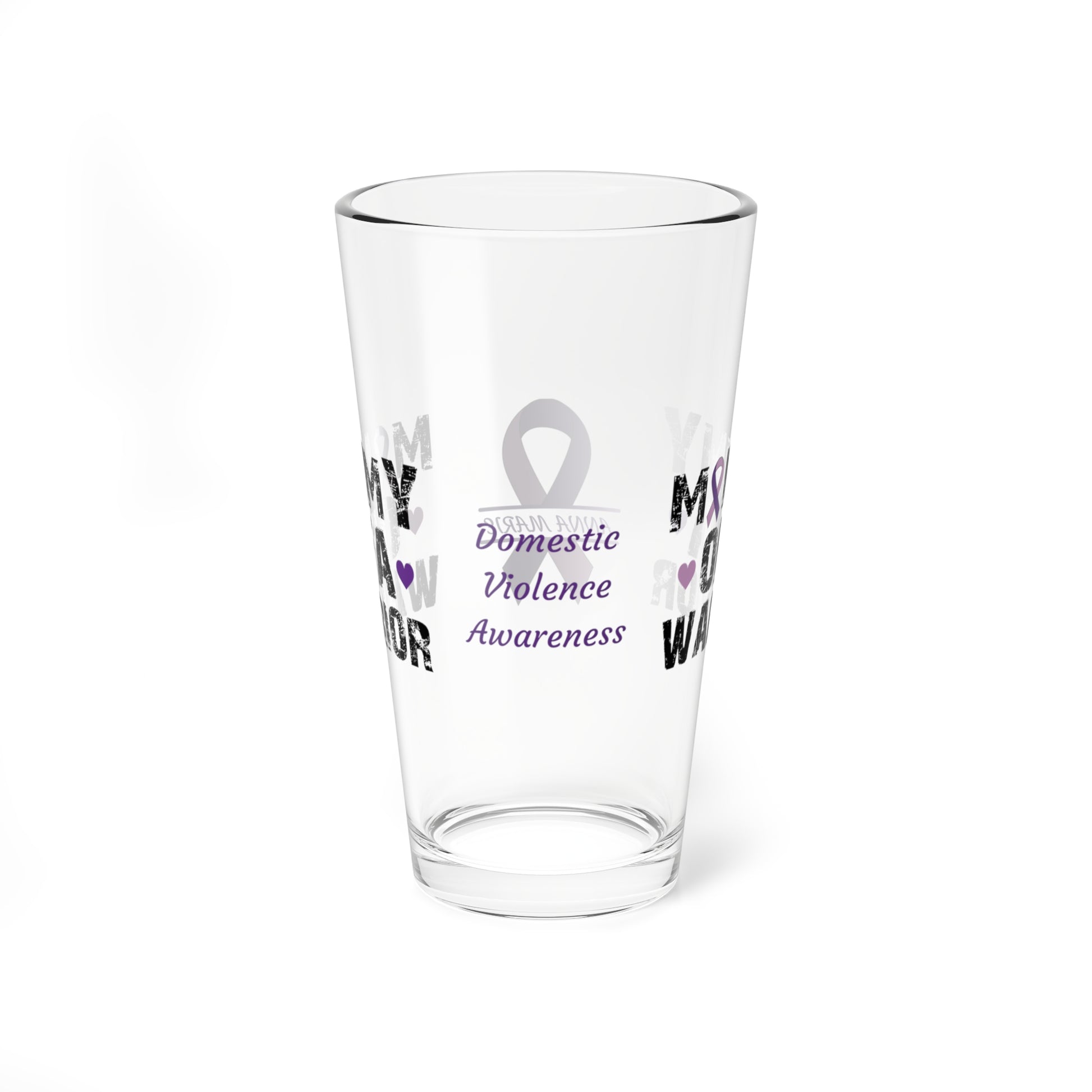 Mommy of a Warrior: Personalized Domestic Violence Awareness Warrior Pint Glass - Proud Family Member