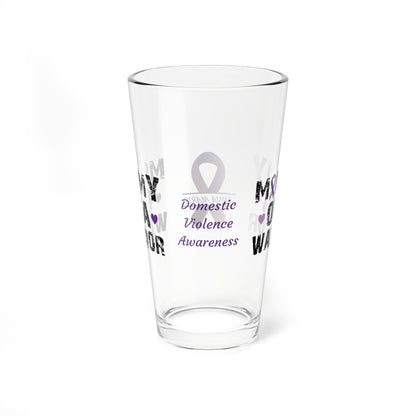 Mommy of a Warrior: Personalized Domestic Violence Awareness Warrior Pint Glass - Proud Family Member