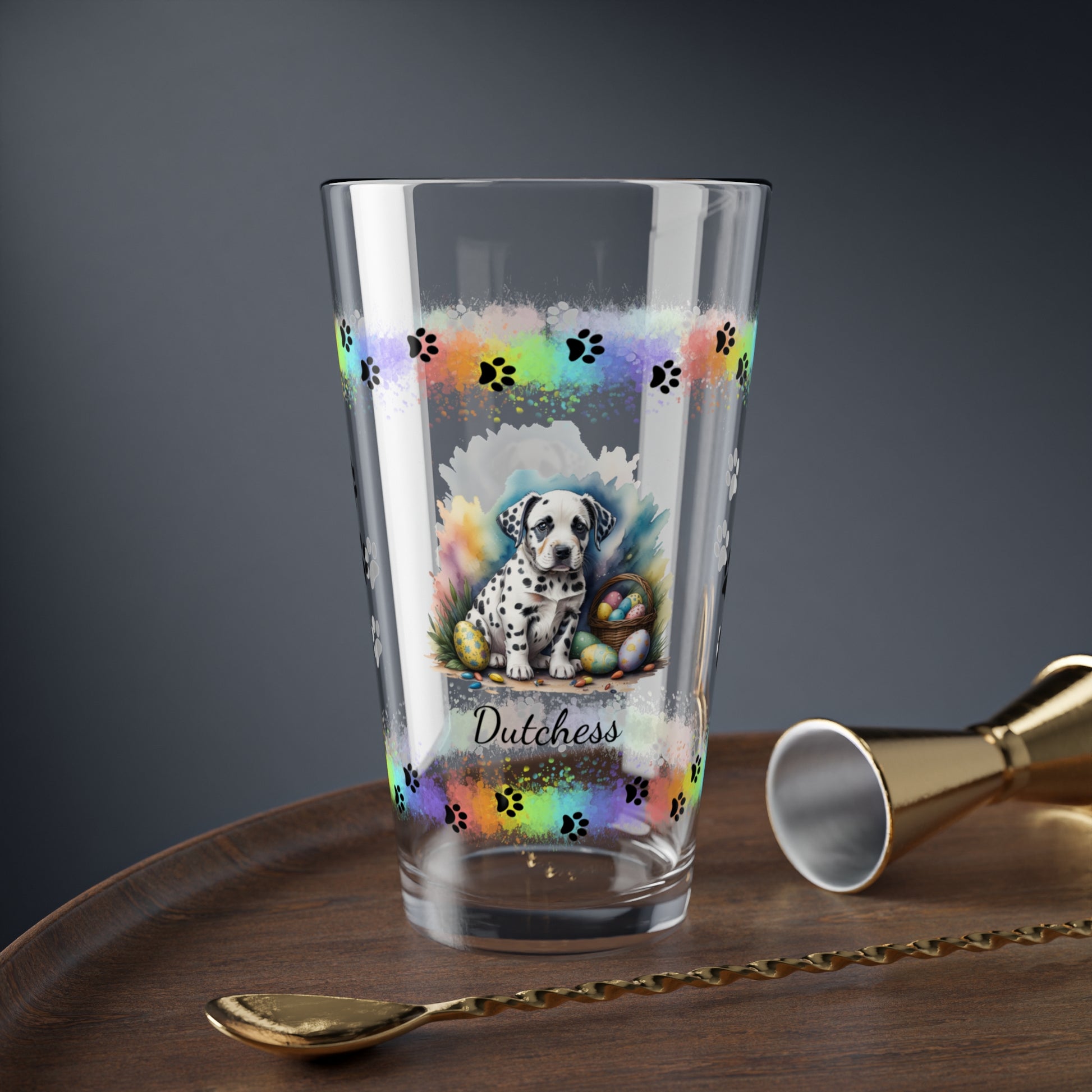 Dalmatian Personalized Easter Puppy 16oz Pint Glass - Custom Dog Design, Mental Health Gift, Easter Décor, and Festive Celebrations