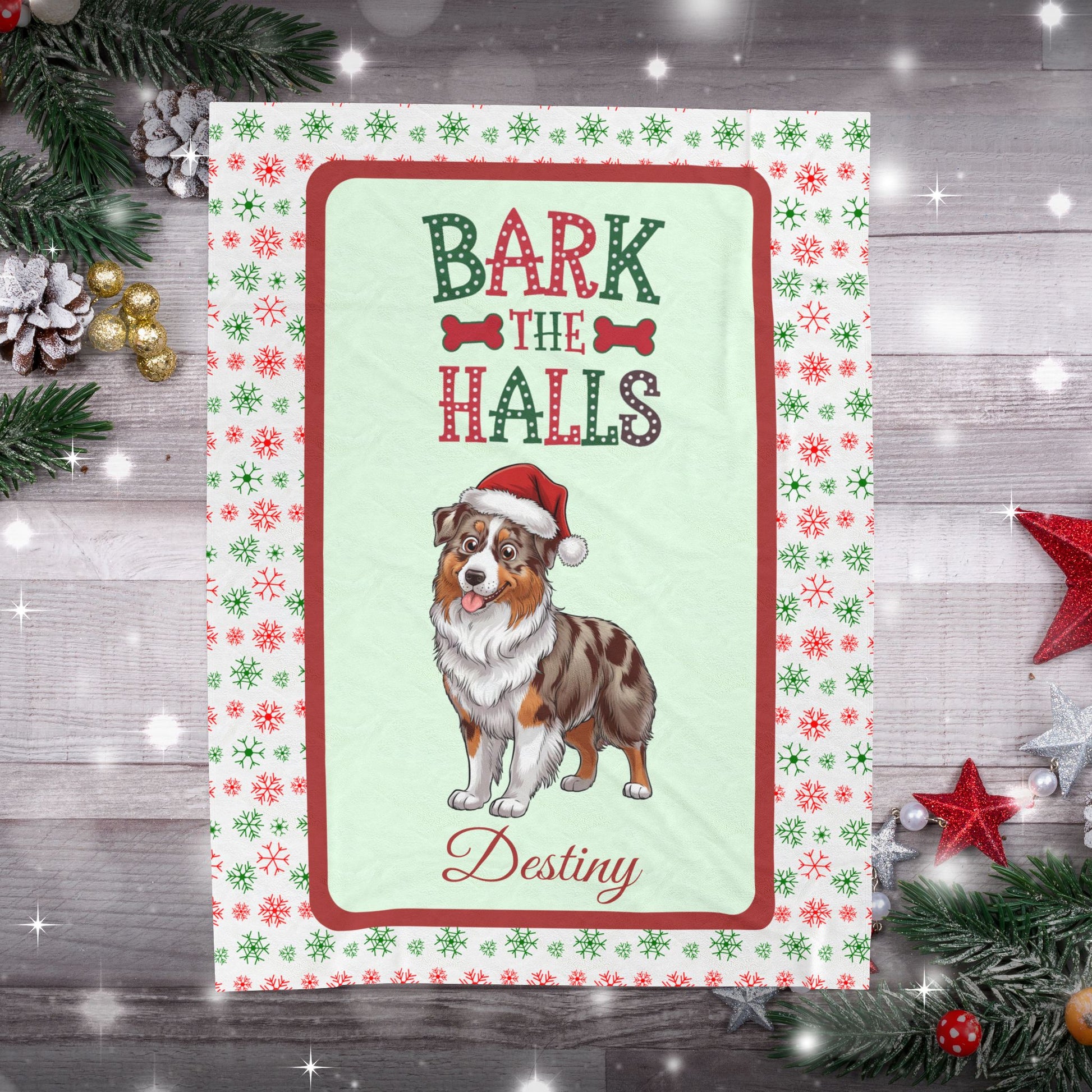 Red Merle Australian Shepherd custom velveteen blanket, cozy holiday dog lover throw