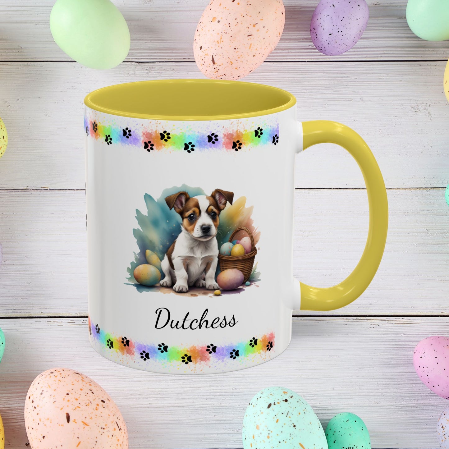Jack Russell Terrier (Brown & White): Personalized Easter Puppy Coffee Mug - Adorable Dog Design, Mental Health Gift, 11oz & 15oz, 12 Color Choices, Easter Gifts & Décor
