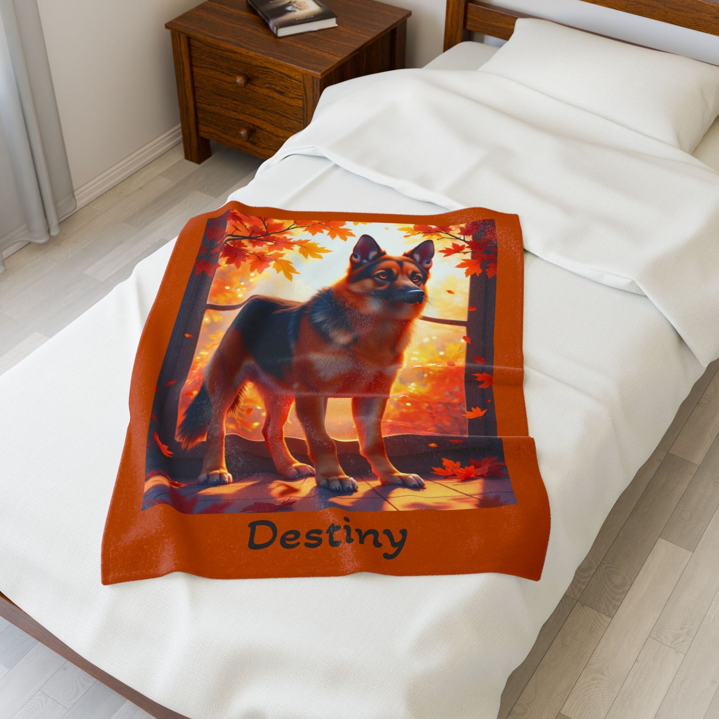 Black and Red German Shepherd velveteen plush blanket, personalized dog throw for GSD parents - MySisterIsASurvivor