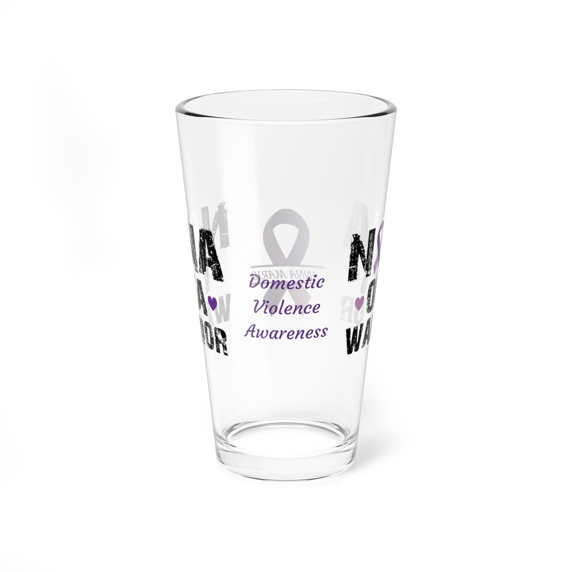 Nana of a Warrior: Personalized Domestic Violence Awareness Warrior Pint Glass - Proud Family Member