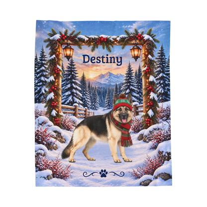 German Shepherd (Black & Cream Coat) - Personalized Winter Blanket, Custom Name Velveteen Throw - MySisterIsAsurvor