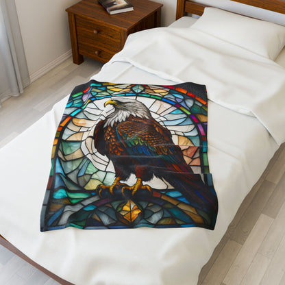 A majestic eagle blanket in stained glass style, offering cozy warmth and peaceful energy.