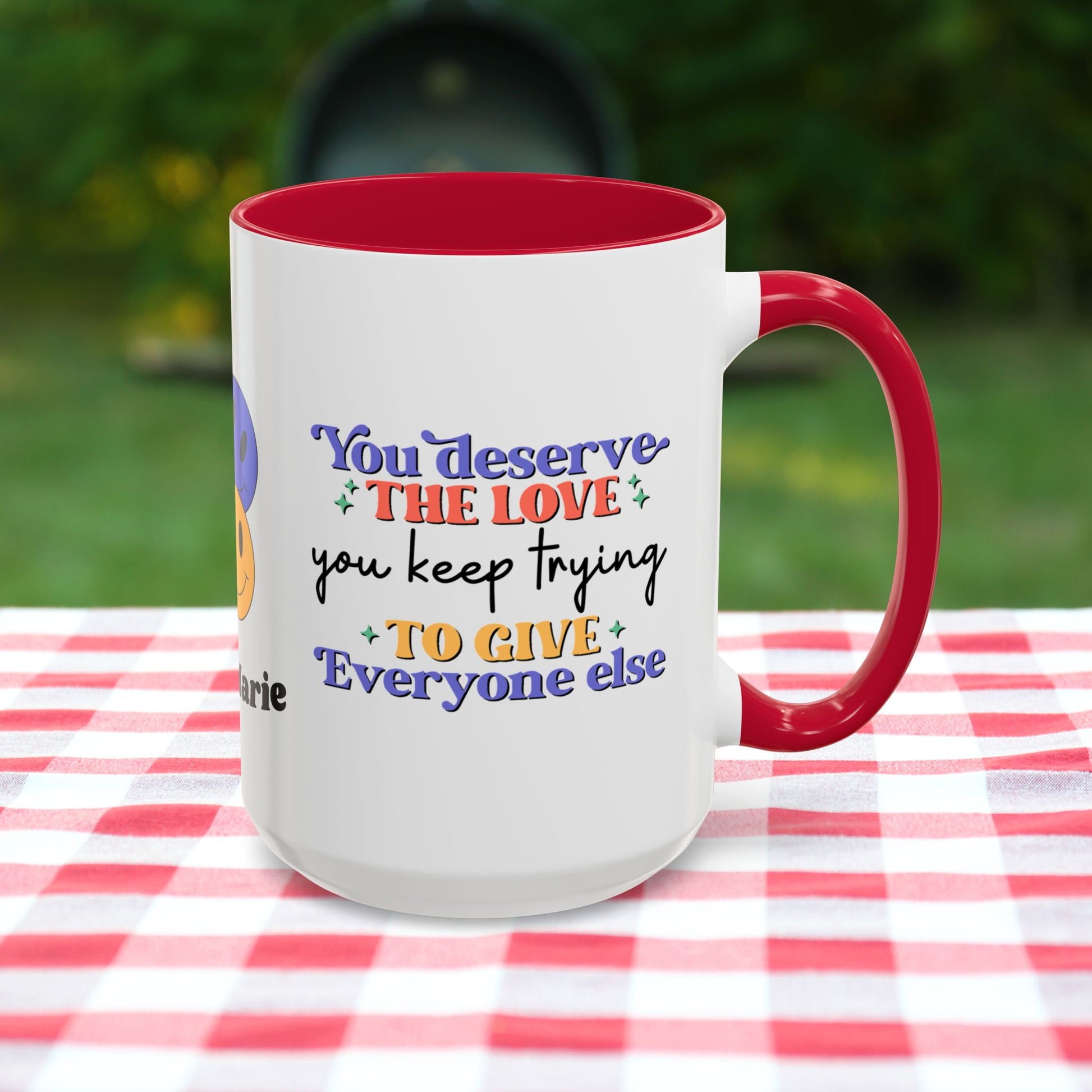 You Deserve the Love You Keep Trying to Give Everyone Else - Custom Retro Self-Care Mug for Emotional Wellness