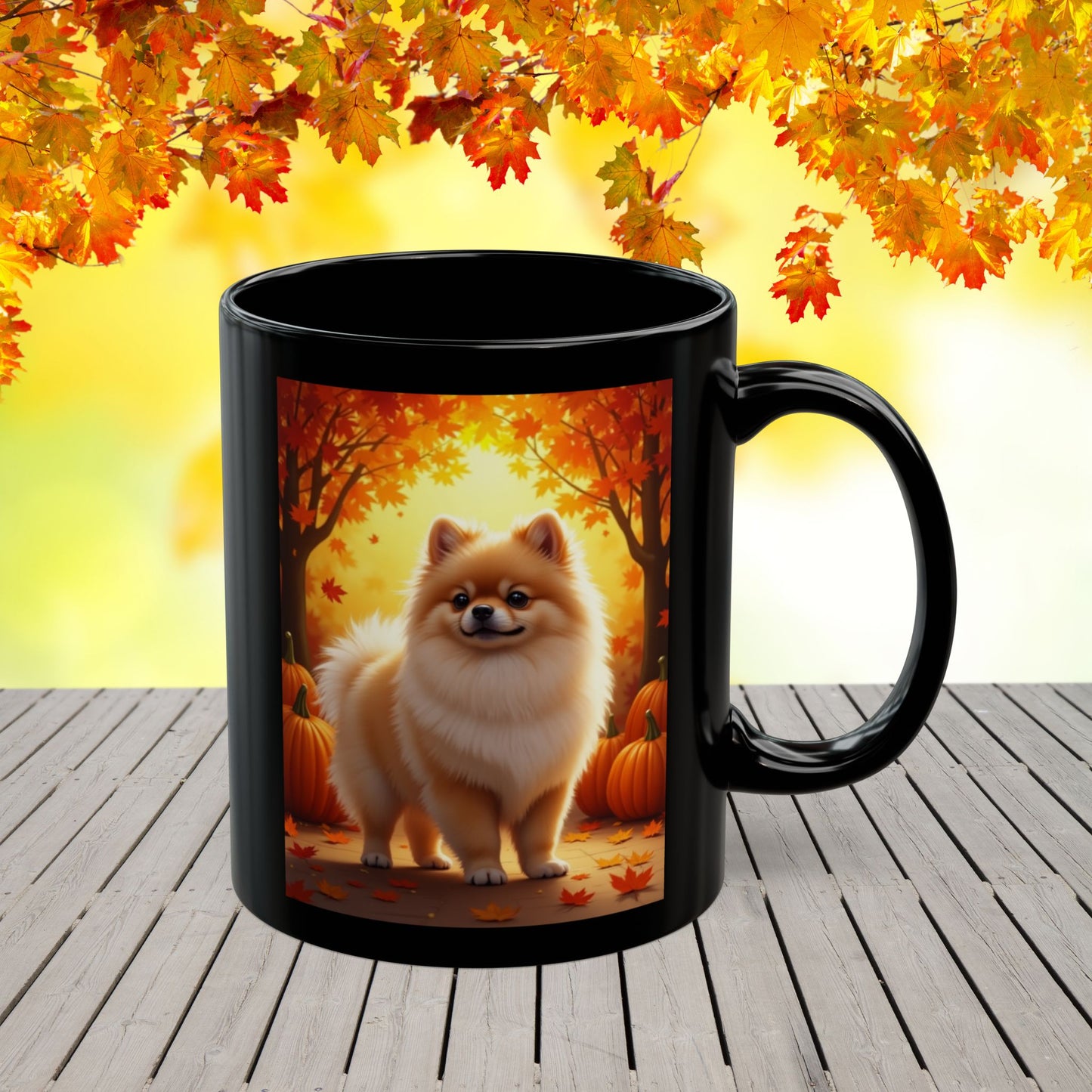 Cream Sable Pomeranian autumn coffee mug, personalized dog parent gift for cozy fall sipping