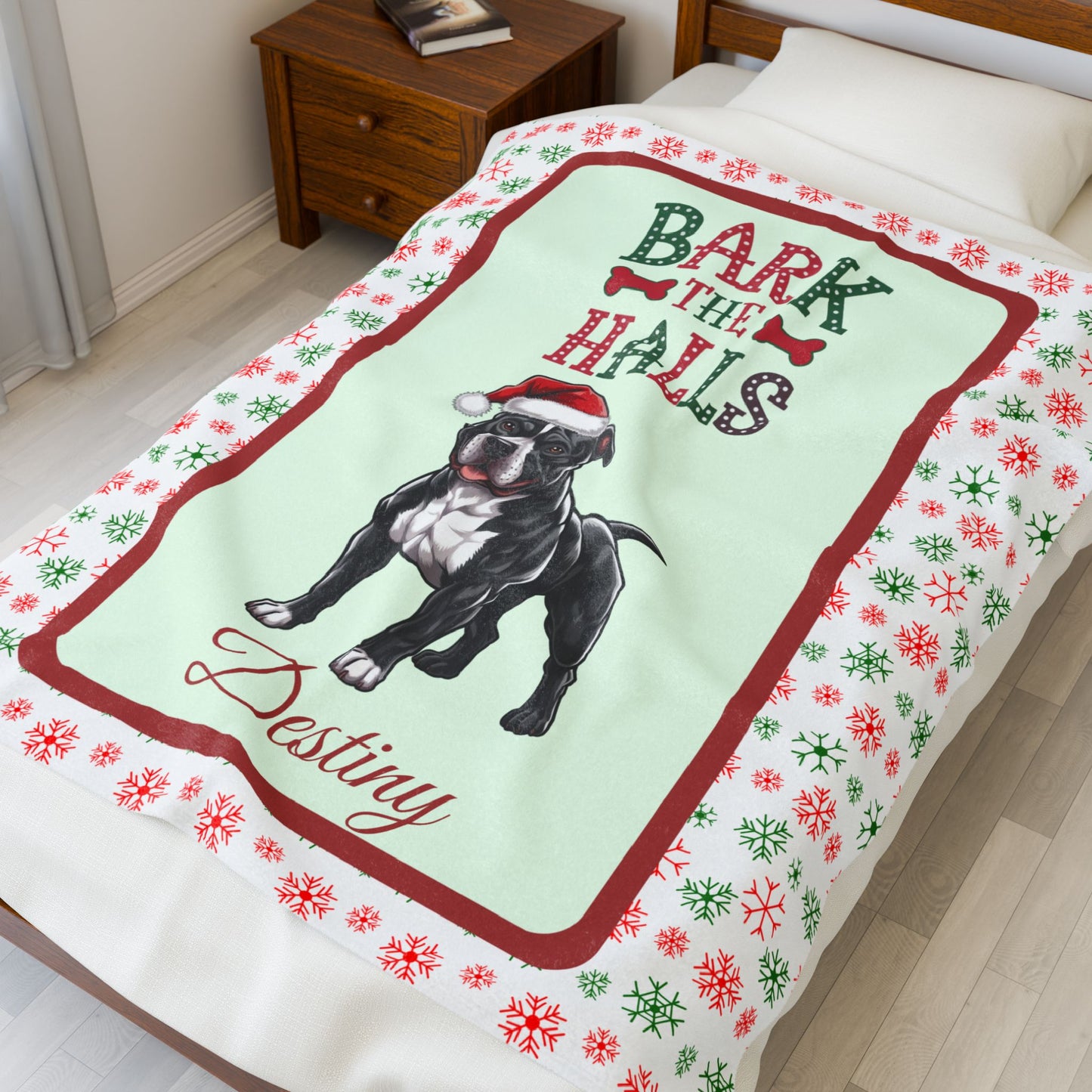 Pitbull (Black & White) luxury velveteen blanket cozy holiday throw gift for dog lovers and festive seasonal décor
