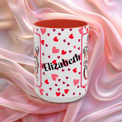 Be The Rainbow Valentines affirmation mug with uplifting message, colorful Valentine themed ceramic coffee cup