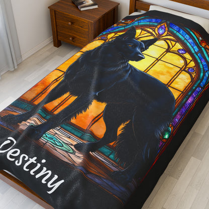 German Shepherd Black Coat Blanket, Stained Glass Dog Art Throw, Unique Gift for Humans