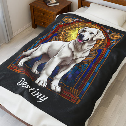 Golden Retriever White Coat Personalized Velveteen Plush Blanket, Custom Dog Lover Throw for Humans