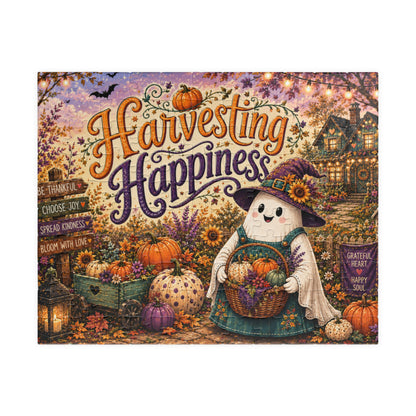 Harvesting Happiness Halloween Puzzle - Witch Ghost with Harvest Basket, Sunflowers, and Pumpkins