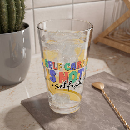Self-Care is Not Selfish retro pint glass with personalized clear drinkware