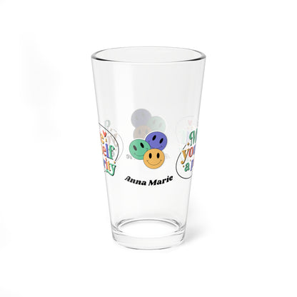 Make Yourself a Priority retro mental health pint glass with custom clear glass design