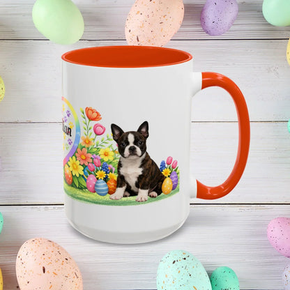Shop our boston terrier brindle puppy easter mug featuring the 15oz style option from MySisterIsASurvivor.