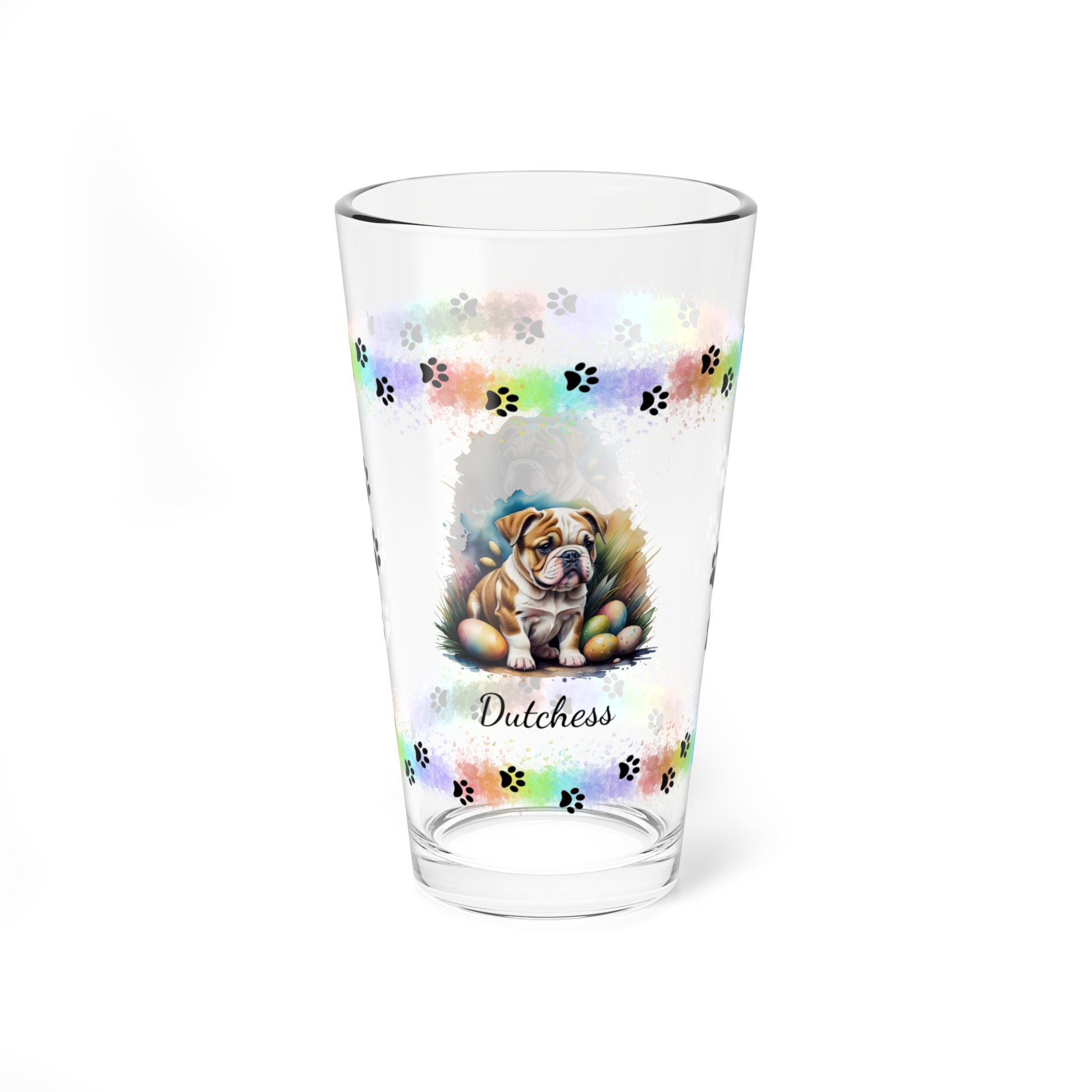Bulldog Personalized Easter Puppy 16oz Pint Glass - Custom Dog Design, Mental Health Gift, Easter Décor, and Festive Celebrations