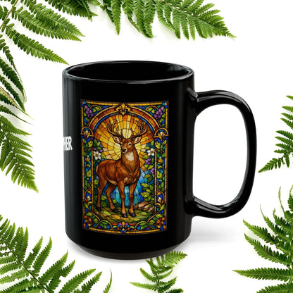 Shop our premium deer stained glass style black mug from MySisterIsASurvivor.