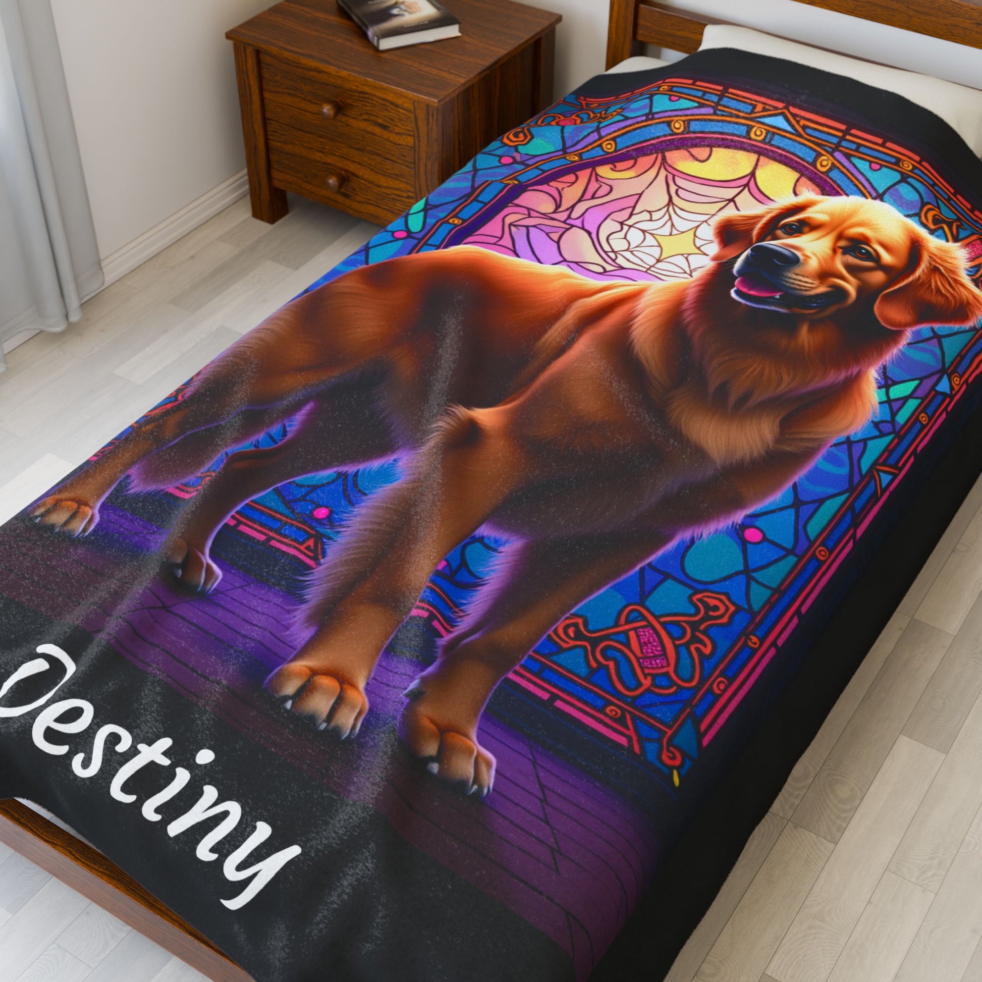 Golden Retriever Dark Coat Personalized Velveteen Plush Blanket, Custom Dog Art Throw for Humans
