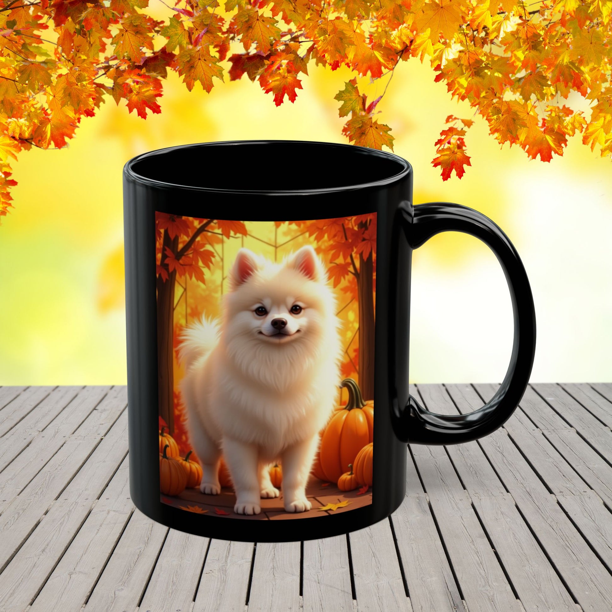 Cream Pomeranian personalized fall mug, custom coffee cup for autumn dog owners and Pom lovers