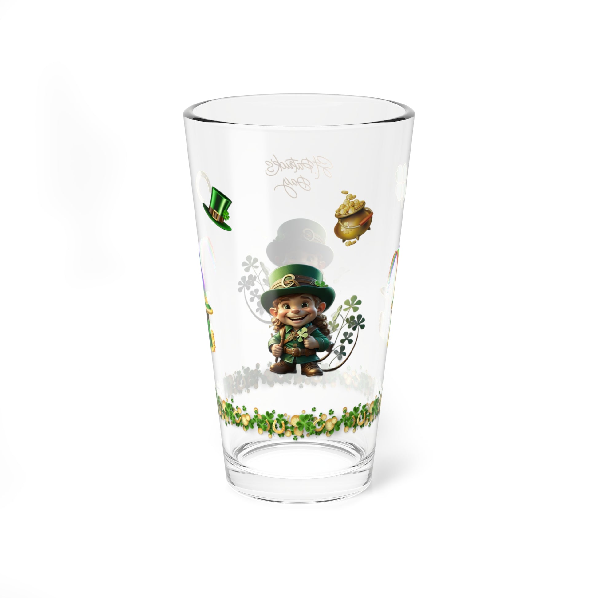 Little Luck Charm: Mindful St. Patrick's Day 16oz Pint Glasses - Festive Design for Positivity & Wellness