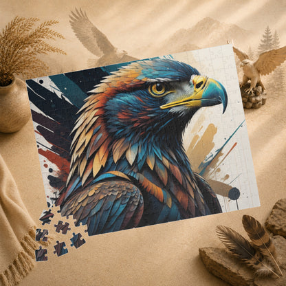 Raptor Resilience - Graffiti Mural Eagle Portrait Puzzle with Teal, Copper, and Dark Blue Feathers